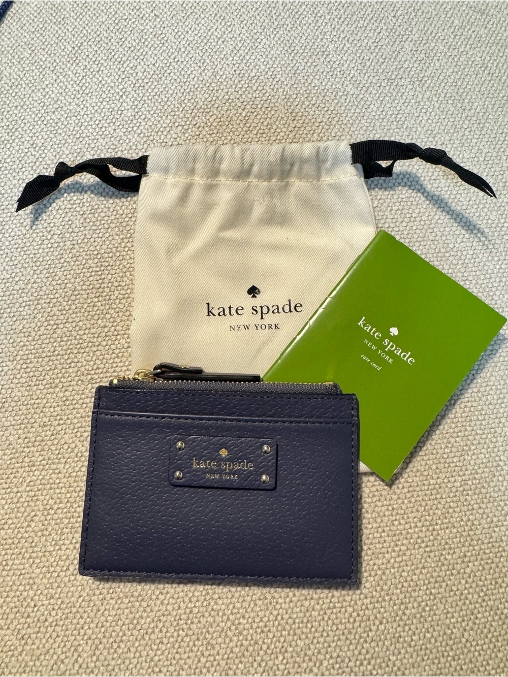kate spade navy leather card & coin zip cardholder
